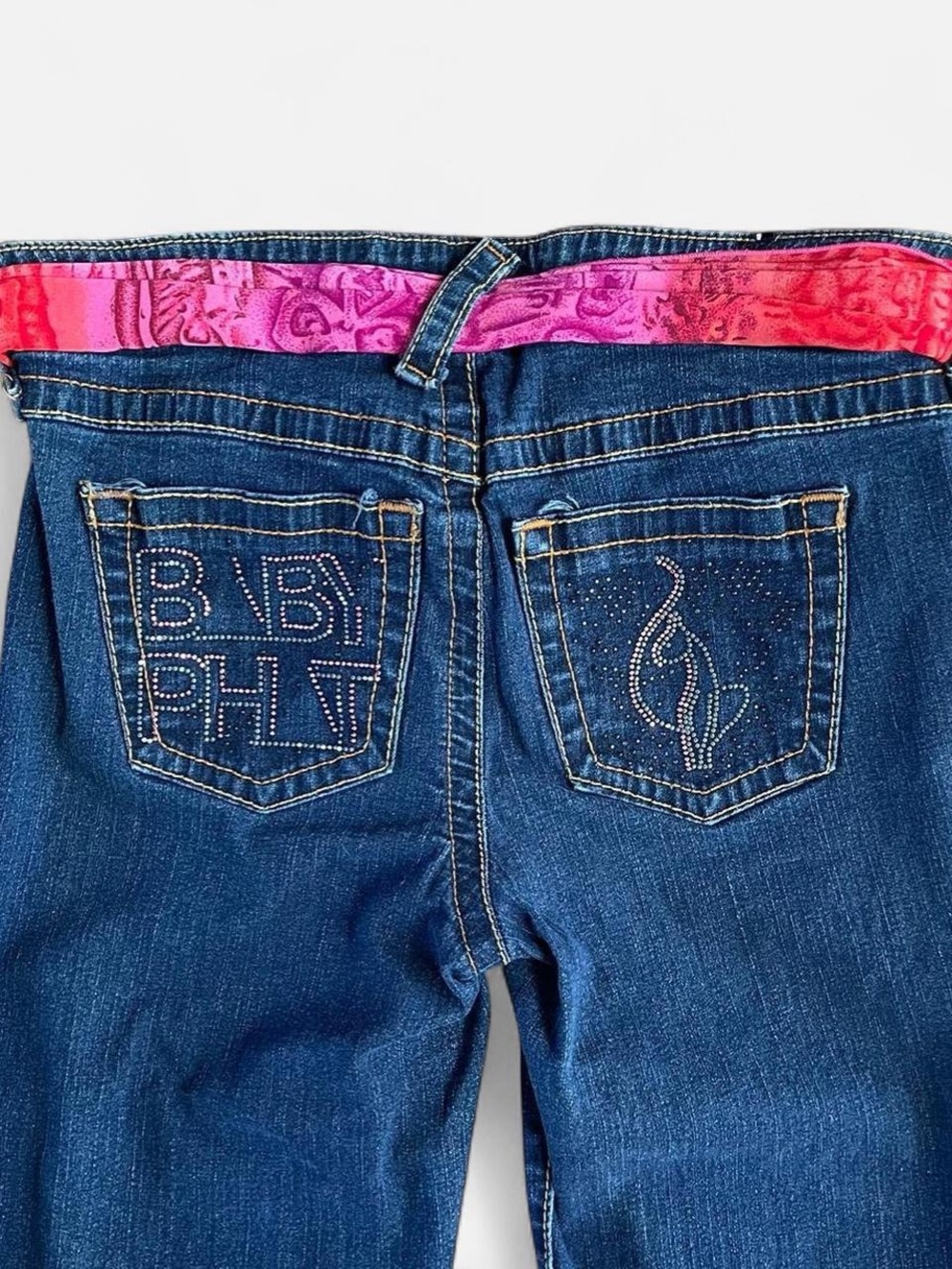 Baby Phat Women's Blue Embellished Jeans with Scarf Belt Size 13